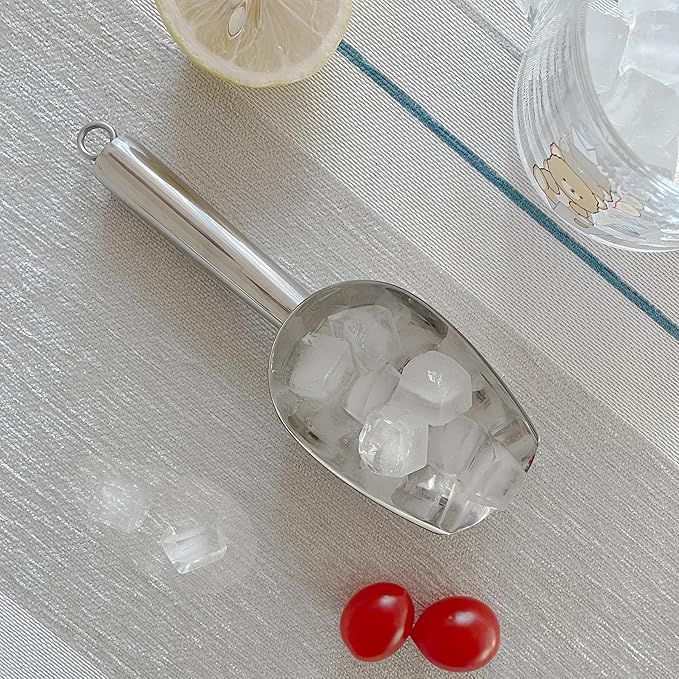Metal Ice Scoop 8 Oz, Small Stainless Steel Ice scooper for Ice Maker Ice Bucket Kitchen Freezer Bar Party Wedding, Multipurpose for Coffee Bean,Flour Scoop,Dog Food Scoop (8 OZ-Silver)