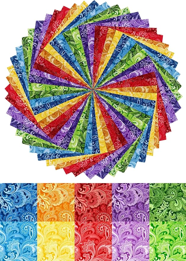 4"x 4" 200 PCS 100% Cotton Floral Fabric Squares Bundles Quilting Supplies for Sewing DIY & Quilt Beginners— Paisley