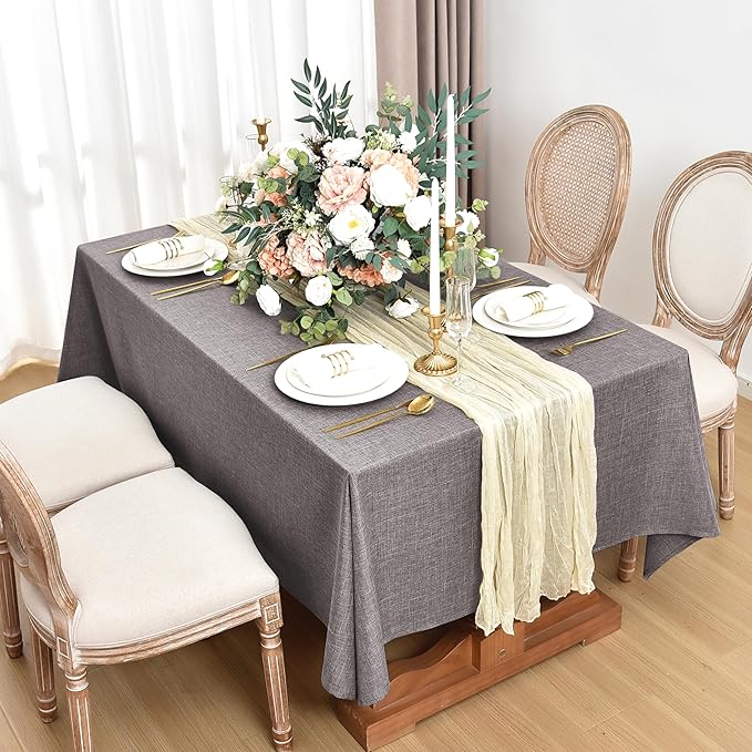 Fitable Faux Linen Tablecloths for Rectangle Tables: Water & Stain Resistant Farmhouse Table Cloth, Washable Burlap Textured Table Covers for Kitchen Dining Party(2 Pack, 60x102 Inch, Stone)