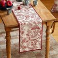 Designer Chinoiserie Elegant Table Runner Long, 87 Inches – Linen, Red