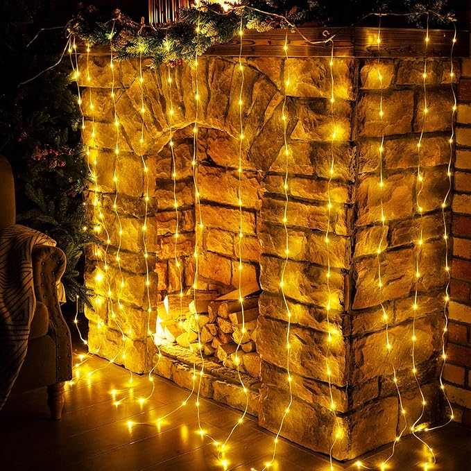 Curtain Window String Lights 6.5 x 5 Feet LED Copper Tapestry Backdrop Twinkle Fairy Lights Battery Operated 8 Modes Lights Remote Control USB Powered Light Above Bed for Wedding Party