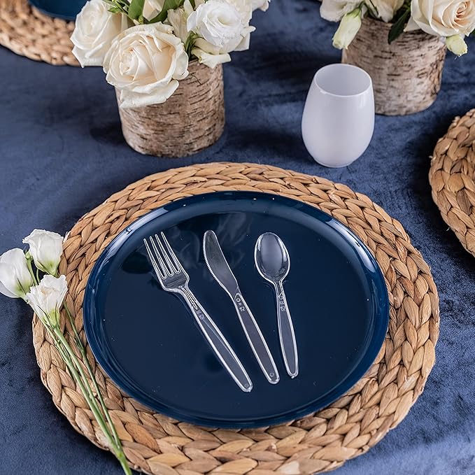 Plastic Cutlery Set, 720 Pieces in Clear Sapphire, Forks, Spoons and Knives