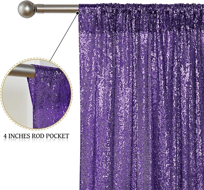 Sugargirl Purple Sequin Backdrop Curtain 4 Panels 2FTx8FT Glitter Purple Background Drapes Sparkle Photography Backdrop for Party Wedding Birthday Wall Decoration