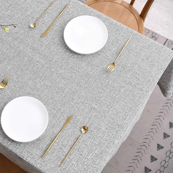 maxmill Flaxy Faux Linen Tablecloth with 2-Tone Slubby Yarn Texture Wrinkle Resistant Anti-Shrink Soft Table Cloth for Kitchen Dining Restaurant Tabletop Rectangle 60 x 120 Inch Light Gray