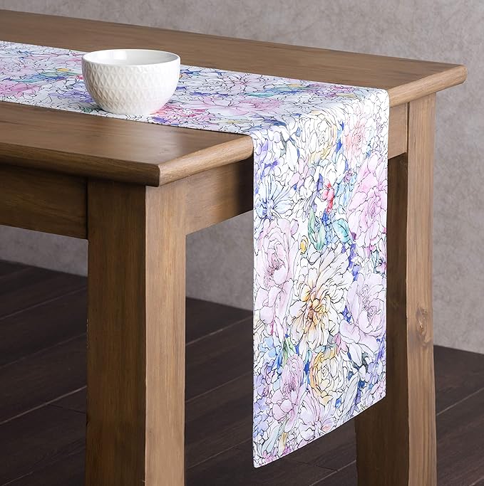 Maison d' Hermine Table Runner 100% Cotton Double Layer Table Runners 108 inches Long Decorative for Home Kitchen Dining Party Wedding Bridal Shower Spring Summer (Floral Love, 14.50" x 108")
