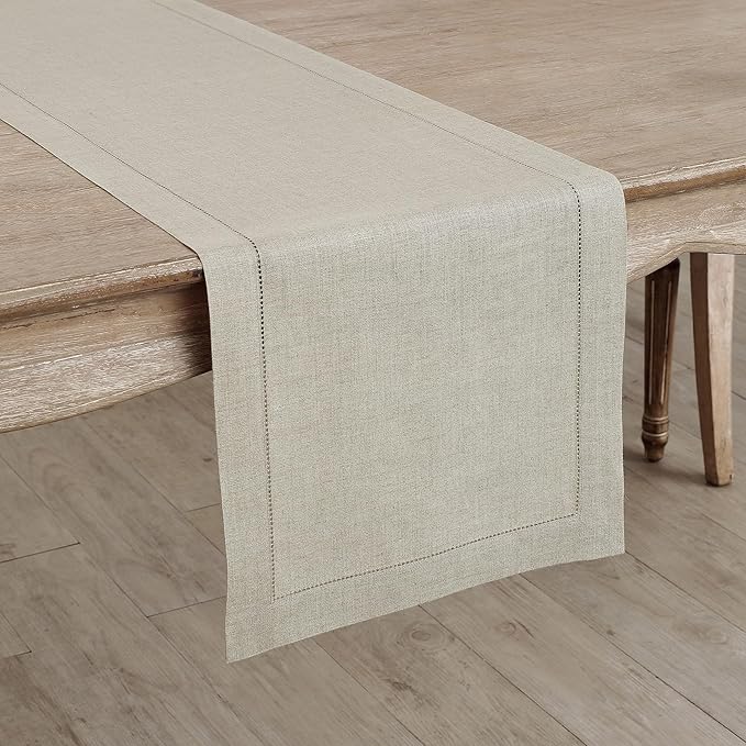 Solino Home Linen Natural Table Runner 156 Inches Long - 100% Pure Linen Extra Long Table Runner 14 x 156 Inch for Fall, Autumn, Thanksgiving, Christmas - Classic Hemstitch