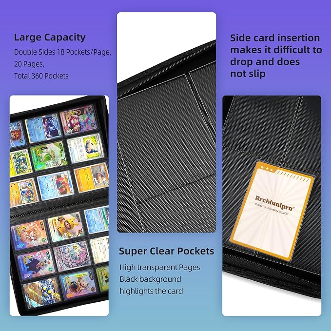 9 Pockets Premium Card Binder 360 Cards Trading Card Binders Zip Card Storage Display Album(9 Pocket 360 Card Slot,White)