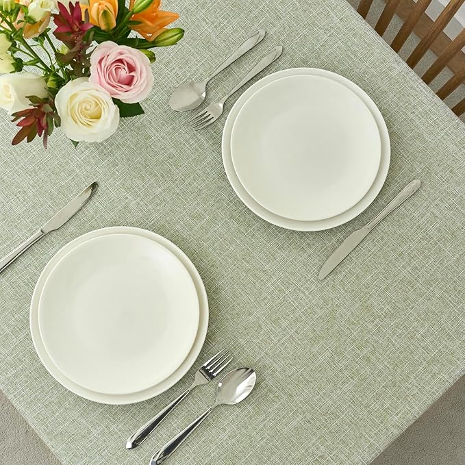 maxmill Flaxy Faux Linen Table Cloth with 2-Tone Slubby Texture Wrinkle Free Anti-Shrink Soft Tablecloth Decorative for Kitchen Dining Tabletop Outdoor and Indoor Use Rectangle 60 x 104 Inch Sage