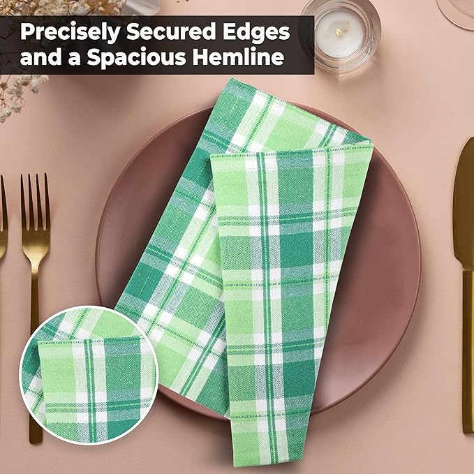 Cloth Napkins, 20x20 Inch Square 100% Cotton, Saint Patrick Plaid