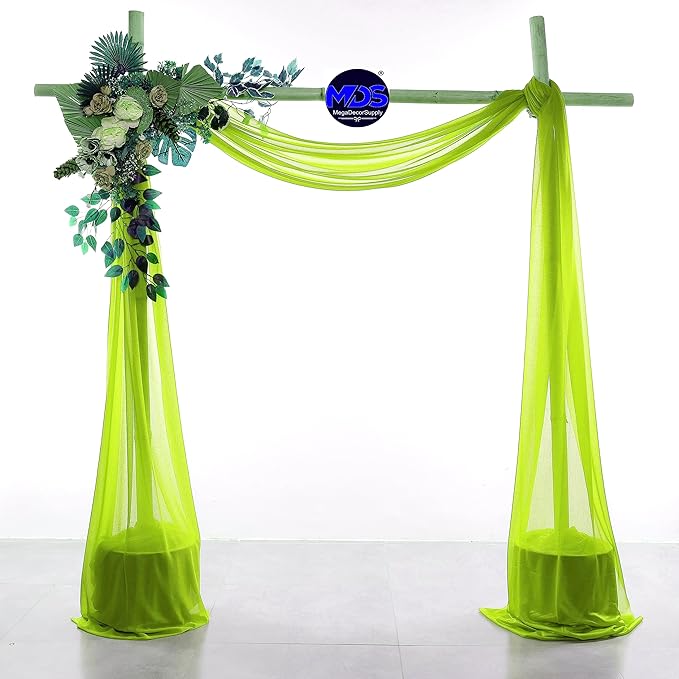MDS Halloween Chiffon Draping Fabric - 2 Panel, 30" Wide x 100ft Long - Sheer Spooky Arbor & Canopy Drapery for Haunted House Backdrops, Party Ceilings, DIY Costumes & Themed Events - Parrot Green