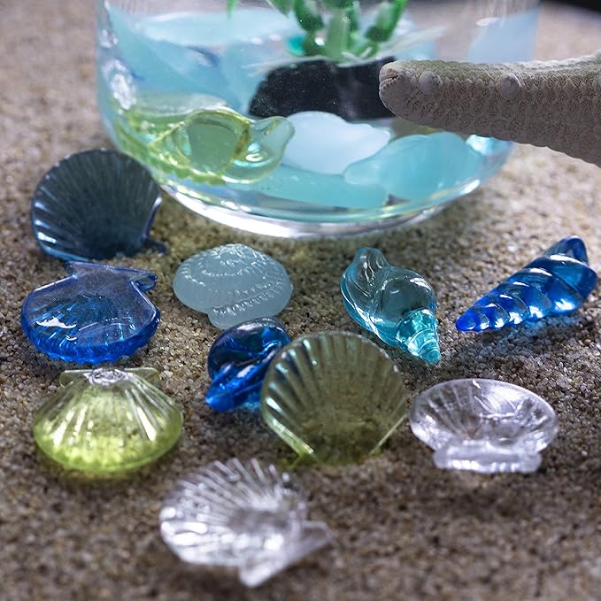 Blue Sea Shells Starfish Conch Acrylic Gems Under The Sea Party Decorations Gemstones for Mermaid Party Favors Decorations,Beach Theme,Vase Filler, Table Scatters, Fish Tank Decorations,14 OZ