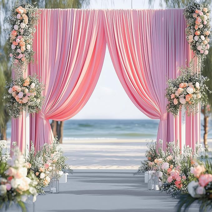40ftx12ft Wrinkle Free Pink Backdrop Curtain, 8 Panels 12FT Height Pink Wedding Backdrop Drapes, Silky Polyester Back Drop Cloth for Birthday Photography Background Party Backdrop Draping