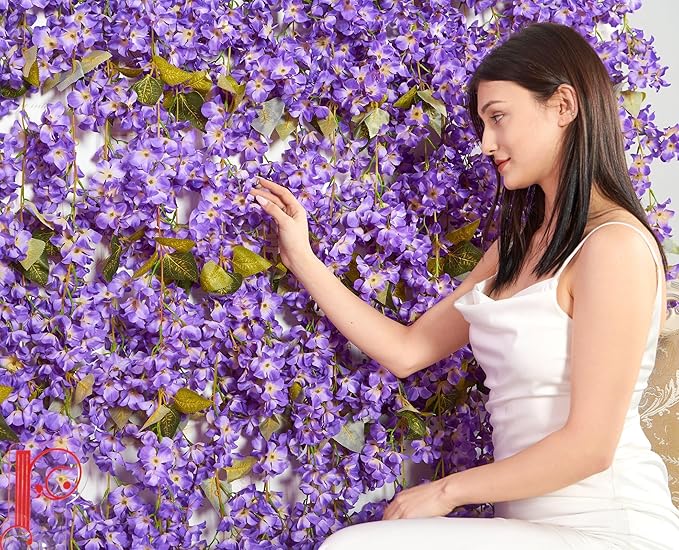 Flower Garland, Artificial Hydrangea Vine Flowers, Hanging Fake Hydrangeas Vine for Room Anniversary Wedding Birthday Christmas Wall Arch Decor, 2 Pcs, Floral Garland, Purple Flower