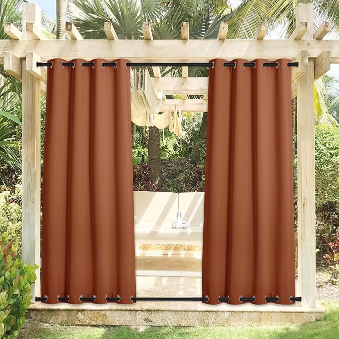 Outdoor Curtains Waterproof Blackout Panels in Burnt Orange, 52 x 84 Inch