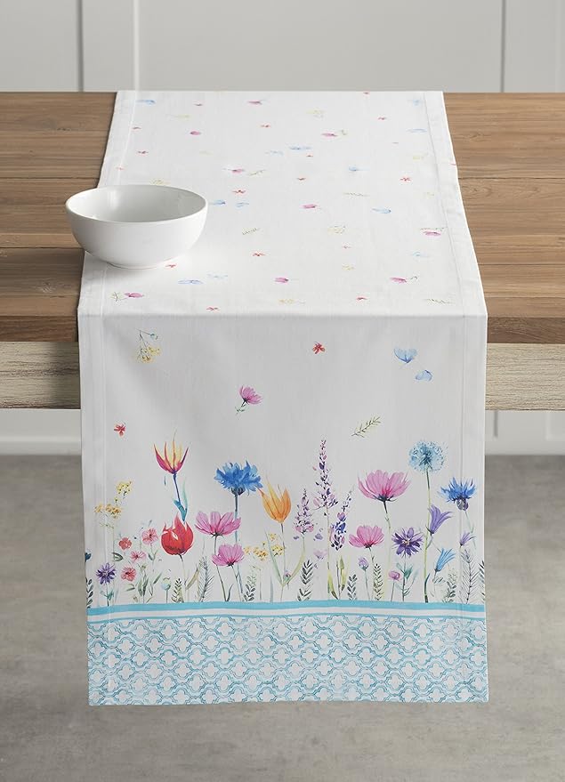 Maison d' Hermine Table Runner 100% Cotton Double Layer Table Runners 108 inches Long Decorative for Home Kitchen Dining Party Wedding Bridal Shower Spring Summer (Flower in The Field, 14.50" x 108")