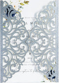 20Pcs Silver Glitter Laser Cut Invitation Cards With Blank Inner Sheets for Wedding Cards Bridal Shower Engagement Quinceanera Invitation (No Envelopes)