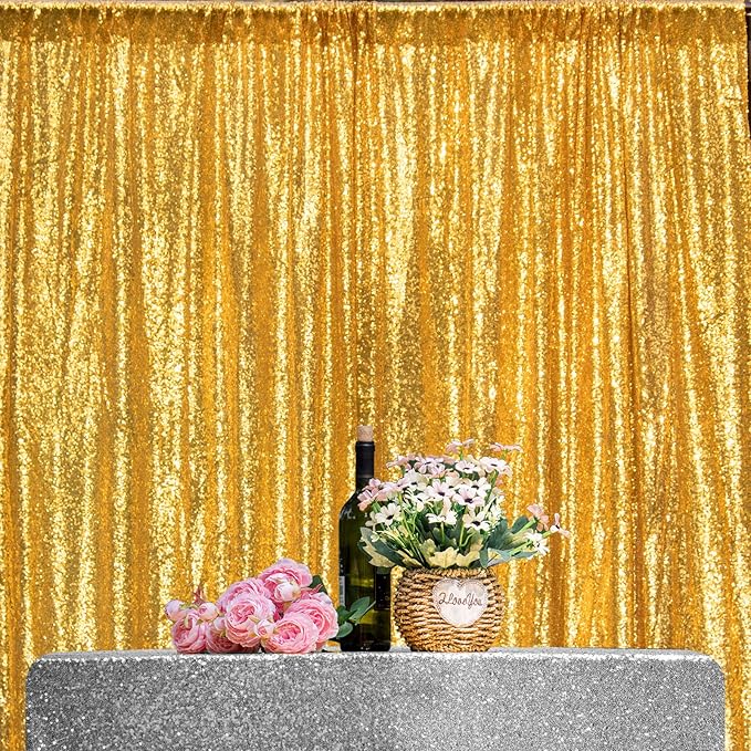 JYFLZQ Gold Sequin Backdrop Curtains 2ft x 8ft 4 Panel Glitter Photo Booth Backdrops Sparkly Photography Background Drapes for Parties Wedding Bridal Showers