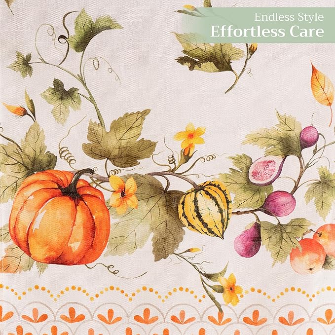 Maison d' Hermine Table Runner 100% Cotton Double Layer Table Runners 108 inches Long for Thanksgiving Christmas Decorations Home Kitchen Dining Wedding (Pumpkin Garden - Cloudy Cream, 14.5" x 108")