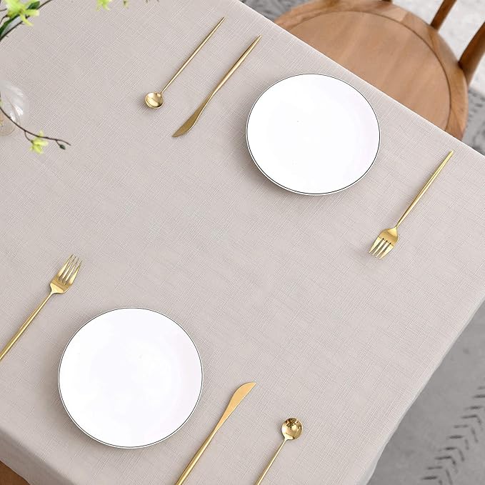 maxmill Lux Faux Linen Table Cloth with Slubby Texture Wrinkle Resistant Anti-Shrink Soft Tablecloth for Kitchen Dining Tabletop for Buffet Banquet Parties Event Dinner Rectangle 52 x 70 Inch Natural