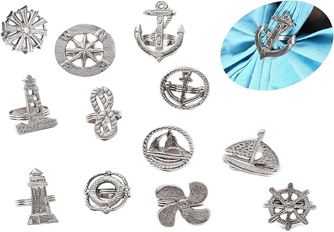 Napkin Rings Set of 12 in Antique Silver Aluminum