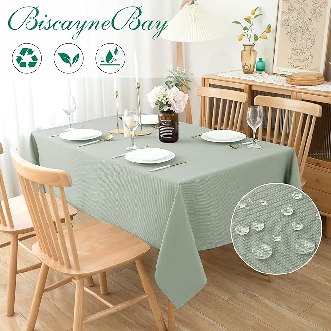 Biscaynebay Tablecloth for Rectangle Tables-70x120 Inch Sage Outdoor Picnic Table Cover-Rectangular Folding Reusable Table Cloths Water Resistant for Kitchen Camping Dining Room Patio Banquet Party