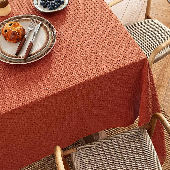 MIULEE Fall Tablecloth Burnt Orange Linen Cottton Table Cloth Rectangle Waterproof Spillproof Cross-Star Textured Decorative Farmhouse Style for Dining Party Weddings 52x70 Inch