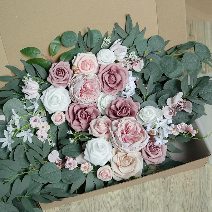 ponatia Small Wedding Arch Flowers (Pack of 2), Artificial Dusty Rose Flowers for Wedding Welcome Signs Decorations and Arch Flower for Wedding Ceremony Reception (Dusty Rose & Blush)