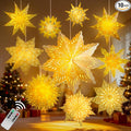 10 Pcs Christmas Paper Snowflake Lanterns, Large Christmas Paper Star Lanterns with LED Lights White Hanging Snowflake Lamp Ornaments for Xmas Winter Frozen Weddings Birthday Holiday Party Decorations