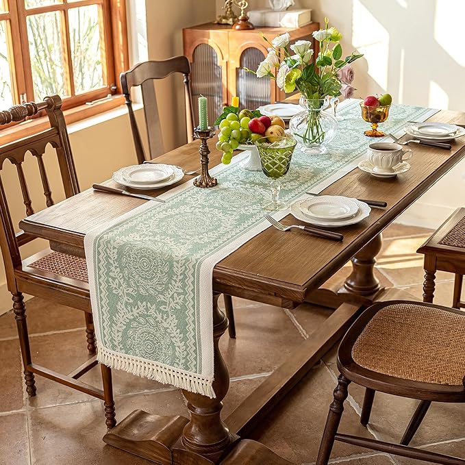 Table Runners 138 Inches,Waterproof Boho Table Runner with Tassel Fringe,Table Runner for Party Coffee Table