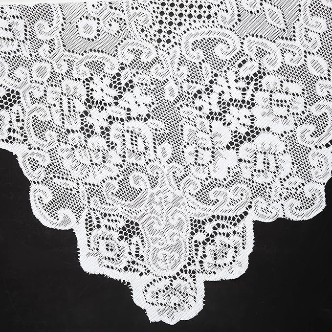 Juvale Rectangular Lace Tablecloth - White Lace, 54 x 72 in Vintage Floral Scalloped Polyester - Wedding & Tea Party Table Cloth & Baby Shower Tablecloth
