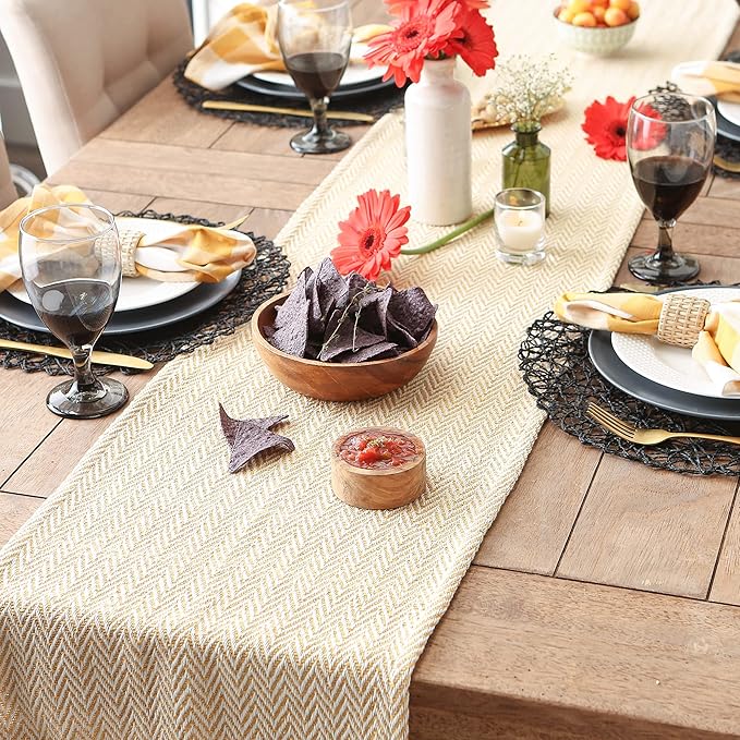 DII Woven Basic Tabletop Collection, Chevron Table Runner, 15x108, Honey Gold