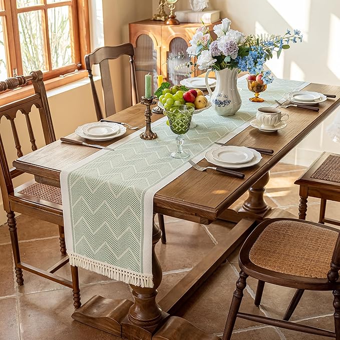 Table Runners 63 Inches,Waterproof Boho Table Runner with Tassel Fringe,Table Runner for Party Coffee Table