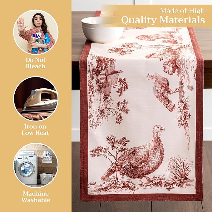 Maison d' Hermine Table Runner 100% Cotton Double Layer Table Runners 72 inches Long for Thanksgiving Christmas Decorations Home Kitchen Dining Party Wedding (Holy Jouy - Brown, 14.5" x 72")