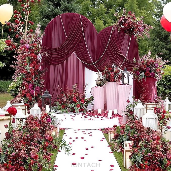 Wedding Arch Draping Fabric 29" x 19Ft Sheer Drapes for Backdrop Wedding Ceremony Reception Ceiling Decor Curtain Baby Bridal Shower Decoration (Burgundy, 3 Panels)