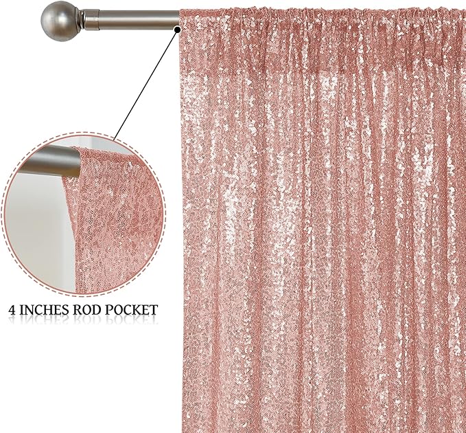 Sugargirl Rose Gold Sequin Backdrop Curtain 4 Panels 2FTx8FT Glitter Rose Gold Background Drapes Sparkle Photography Backdrop for Party Wedding Birthday Wall Decoration