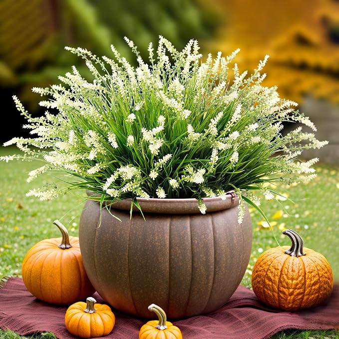 Artificial Monkey Grass Greenery Stems, 12 Bundles, 17 Inch, White