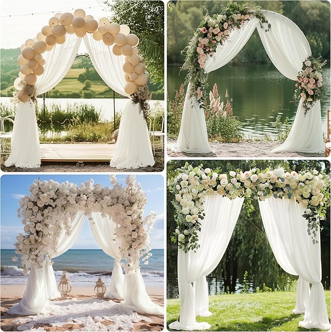 Wedding Arch Draping Fabric 3 Panels 28.7" x 20FT Ivory Sheer Chiffon Backdrop Drapes for Wedding Ceremony Birthday Party Bridal Shower Outdoor Decoration