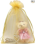 100pcs Gold Organza Gift Bags 6x9 Inch Mesh Drawstring Pouch Jewelry Bags for Wedding, Party, Birthday, Baby Shower