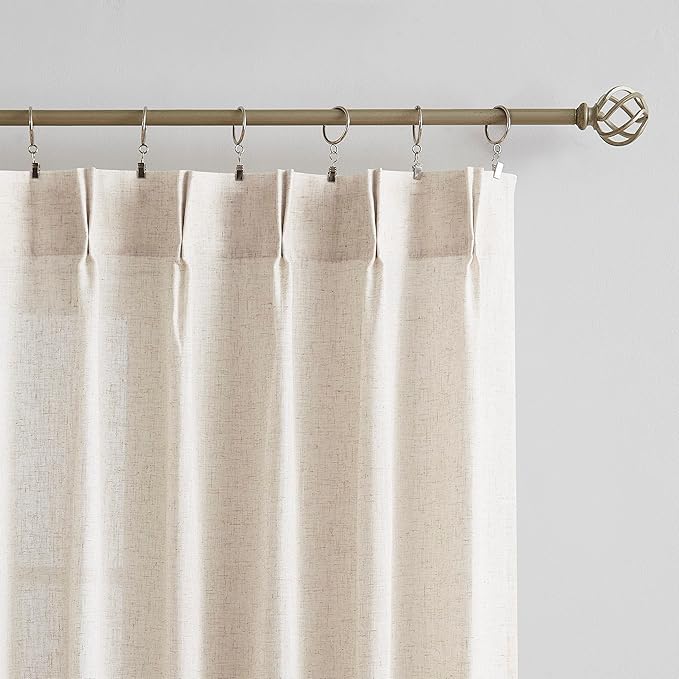 Vision Home Natural Pinch Pleated Semi Sheer Curtains Textured Linen Blended Light Filtering Window Curtains 95 inch for Living Room Bedroom Pinch Pleat Drapes with Hooks 2 Panels 42" Wx95 L