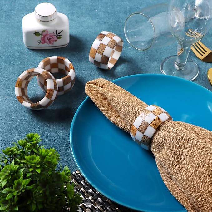Napkin Rings Set of 12, Brown Cinnamon Mango Wood and Epoxy Resin