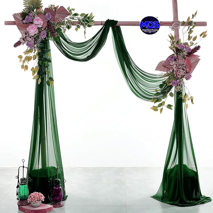 MDS Halloween Chiffon Draping Fabric - 1 Panel, 30" Wide x 75ft Long - Sheer Spooky Arbor & Canopy Drapery for Haunted House Backdrops, Party Ceilings, DIY Costumes & Themed Events - Hunter Green