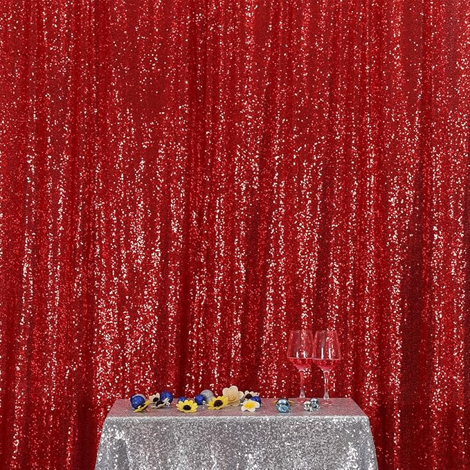 Poise3EHome 8FT x 8FT Sequin Photography Backdrop Curtain for Party Decoration, Red