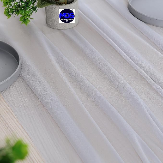 MDS 2 Pack 14ft Chiffon Table Runner 29 x 170 Inches Sheer Wedding Runner Romantic Rustic Table Runner for Wedding Decorations, Birthday Parties, Bridal Shower Party Arch Decor - Cool Gray