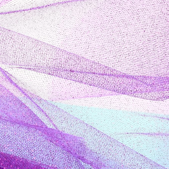 Sparkling Tulle Rolls, 15” by 30 Yards (90FT) Glitter Tulle Spool Ribbon Fabric for Wedding Birthday Bridal Shower Tutu Skirt Party Gift Wrapping(Purple)