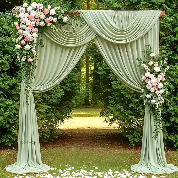 Wedding Arch Draping Fabric 29" x 19Ft Sheer Drapes for Backdrop Wedding Ceremony Reception Ceiling Decor Curtain Baby Bridal Shower Decoration (Sage Green, 3 Panels)