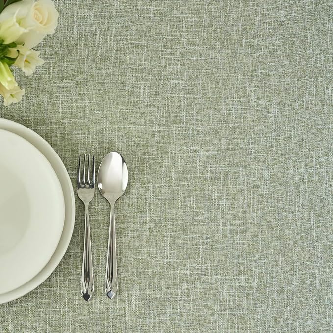 maxmill Flaxy Faux Linen Table Cloth with 2-Tone Slubby Texture Wrinkle Free Anti-Shrink Soft Tablecloth Decorative for Kitchen Dining Tabletop Outdoor and Indoor Use Rectangle 60 x 104 Inch Sage