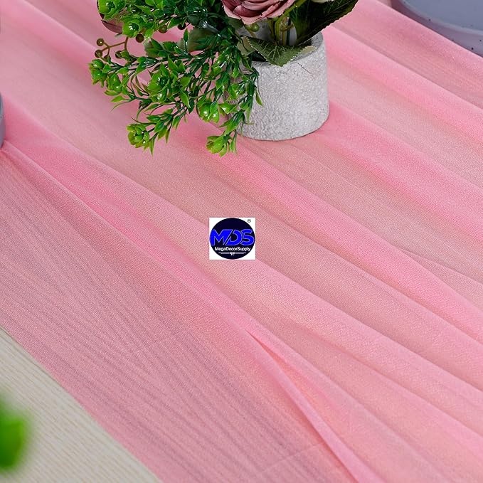 MDS 2 Pack 14ft Chiffon Table Runner 29 x 170 Inches Sheer Wedding Runner Romantic Rustic Table Runner for Wedding Decorations, Birthday Parties, Bridal Shower Party Arch Decor - Coral