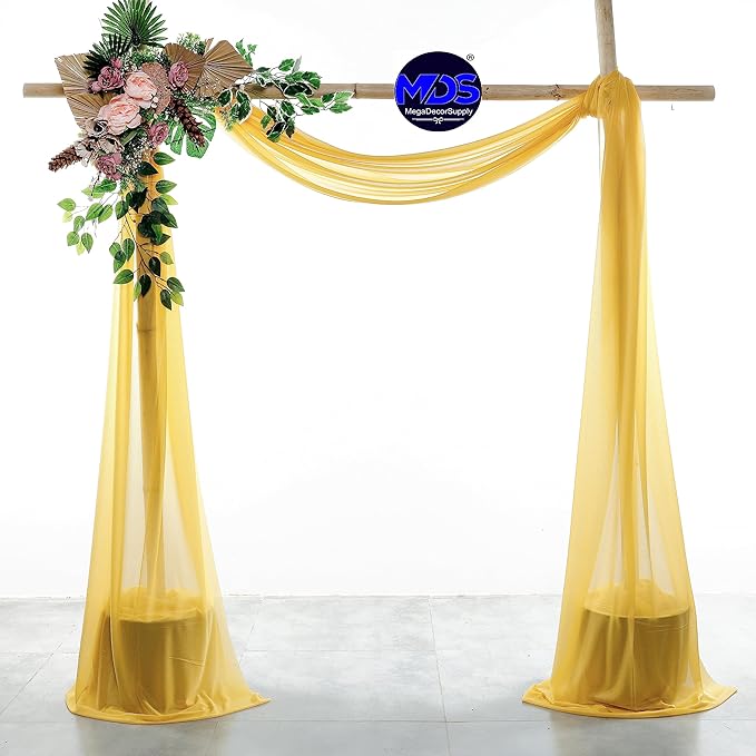 MDS Halloween Chiffon Draping Fabric - 2 Panel, 30" Wide x 75ft Long - Sheer Spooky Arbor & Canopy Drapery for Haunted House Backdrops, Party Ceilings, DIY Costumes & Themed Events - Gold
