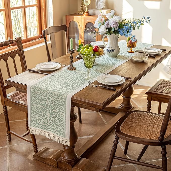 Table Runners 138 Inches,Waterproof Boho Table Runner with Tassel Fringe,Table Runner for Party Coffee Table