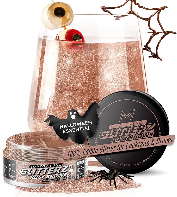 MONÉGASQUE Brown Edible Glitter for Drinks 10g – Halloween Edible Glitter for Cakes & Cocktails – Brown Sprinkles for Food & Cake Decorating – Drink Shimmer Powder Spray Dust for Cocktail Decorations